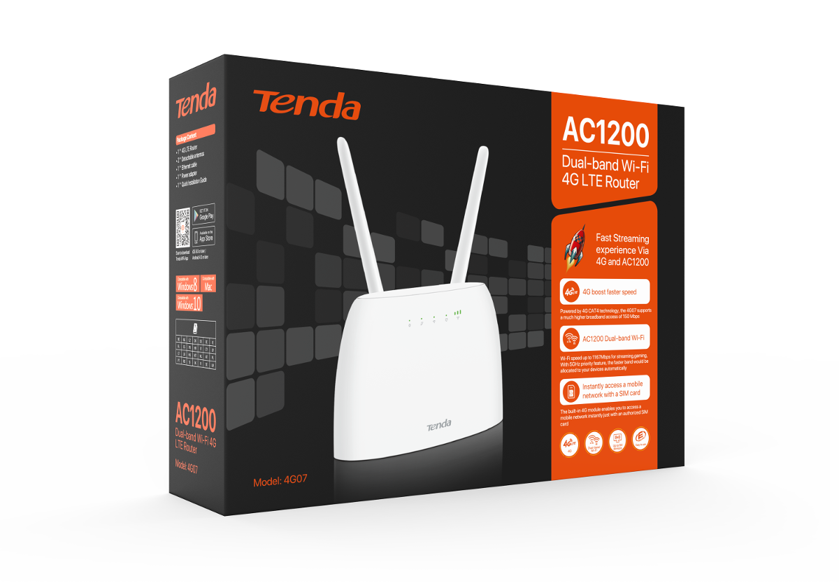 TENDA 4G07 AC1200 Dual-Band Wi-Fi 4G LTE Router