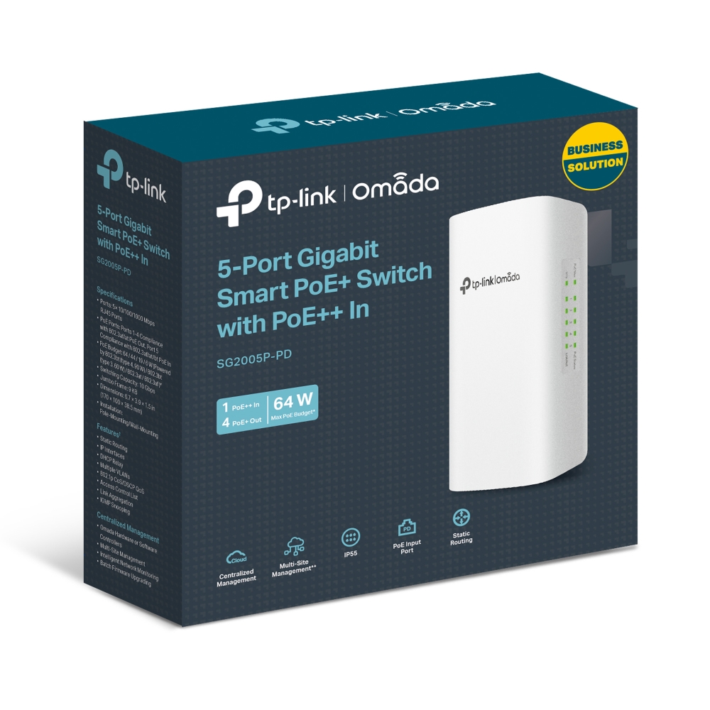 TP-LINK SG2005P-PD Omada 5-Port Gigabit Smart Switch with 1-Port PoE++ In and 4-Port PoE+ Out