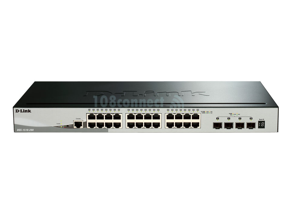 D-LINK DGS-1510-28X 24-port UTP 10/100/1000Mbps, 4-port 10G SFP+ (H/W : A1, Rackmountable)